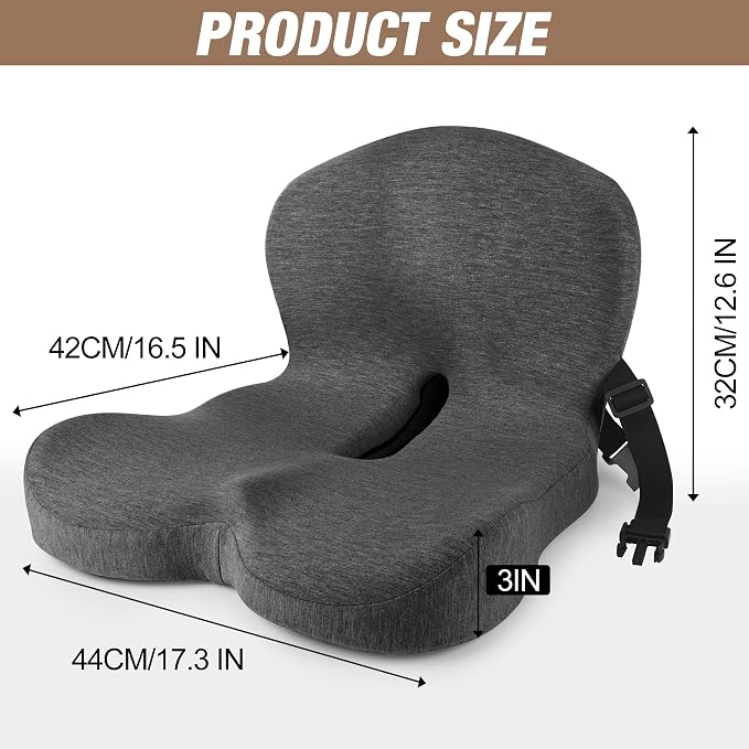 Truck Seat Cushion, Memory Foam Trucker Seat Cushion for Truck Driver Long Sitting with Adjustable Strap, Back Support and Pain Relief for Trucker Driving Office Chair and Pain, Dark Gray