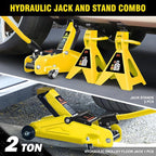 DNA Motoring 2 Ton Car Jack and Stands Kit 2T(4000 lbs) Capacity Low Profile Hydraulic Trolley Service/Floor Jack with 2 Ratchet Stands Combo for Home Garage Shop, Yellow, TOOLS-00476-YL