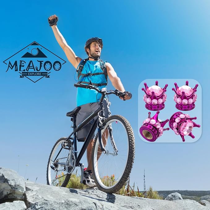4PCS Crown Bling Tire Stem Valve Caps, Crystal Diamond Car Wheel Tire Valve Caps Universal Copper Core Stem Covers for Cars, SUV, Trucks, Bikes, Motorcycles, Bicycles (Purple & Pink)