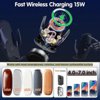 15W Wireless Fast Car Charger, Auto-Clamping Car Phone Holder with Rotating Vacuum Suction, Smart Sensor, 360° Adjustable Dashboard & Windshield Mount for iPhone & Samsung (Dark Purple)