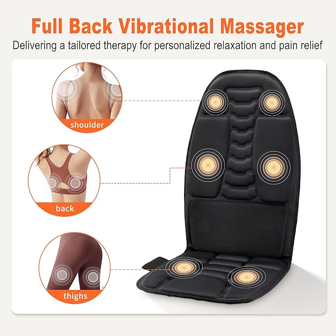 Massage Seat Cushion with Heat, Vibration Back Massager for Chair, Chair Massager Pad with Multi-Zone Vibration, 4 Modes & 3 Intensities for Office Chair, Sofa and Recliner
