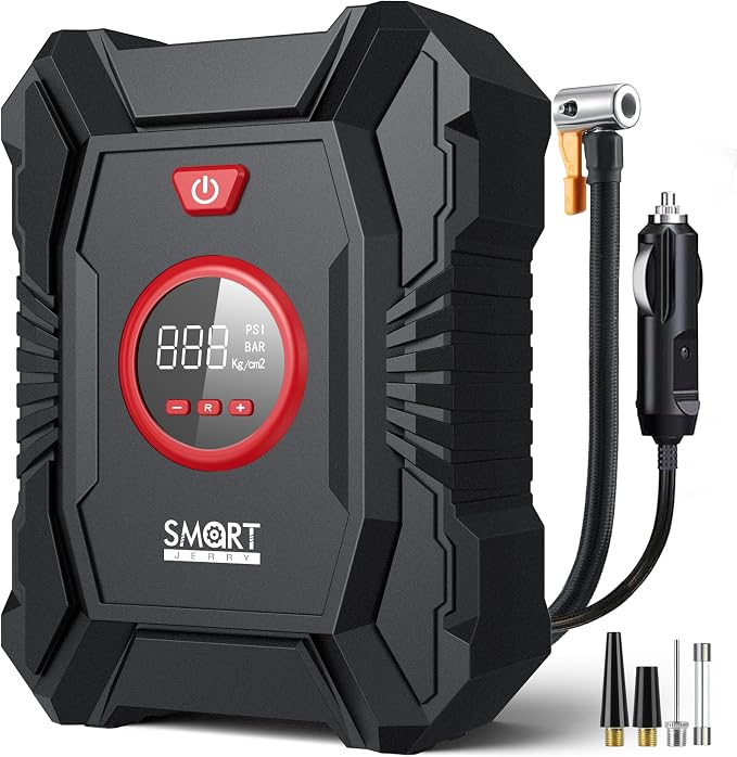 Portable Tire Inflator for Car, 12V Air Compressor, Max 100 PSI | Car Portable Air Compressor, Digital Tire Inflator with Gauge, Smart Auto-Stop & Fast Inflation Design