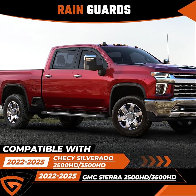 in-Channel Rain Guards Compatible with 2020-2026 Checy Silverado/GMC Sierra 2500HD/3500HD Crew Cab Truck, Durable Side Windows Wind Deflectors Rain Guard Black 4 PCS