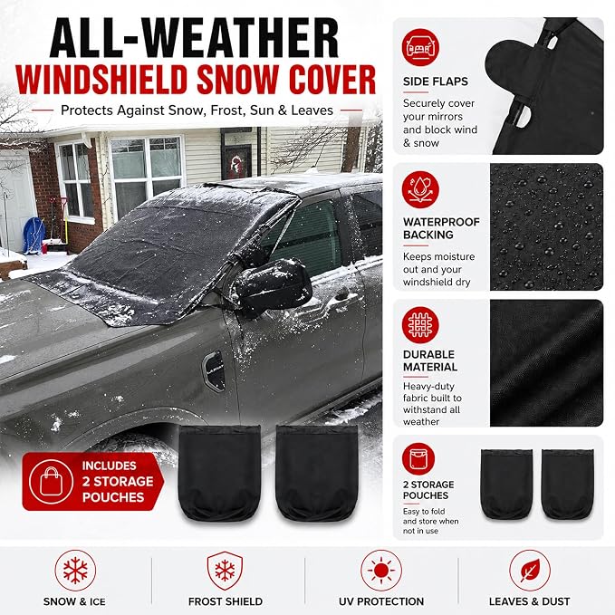 Windshield Cover for Ice and Snow Front Fit for sedans Windshield Snow Cover Car Windshield Protector Winter Car Accessories 600D Oxford Fabric Black 67"x43"