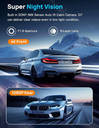 4K Dash Cam Front and Rear, Built-in 5G WiFi, Dash Camera for Cars 4K Front and 1080P Rear, Dashcams for Cars Loop Recording, Gravity Sensor, 24-Hours Parking Mode, SD Card NOT Included