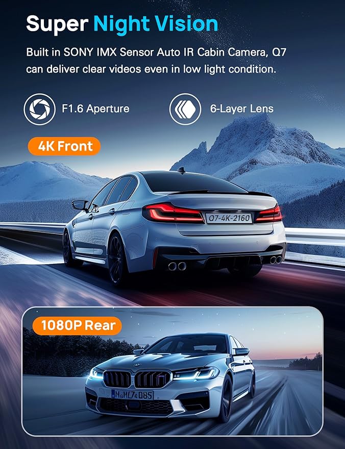 4K Dash Cam Front and Rear, Built-in 5G WiFi, Dash Camera for Cars 4K Front and 1080P Rear, Dashcams for Cars Loop Recording, Gravity Sensor, 24-Hours Parking Mode, SD Card NOT Included