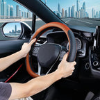 D Shaped Steering Wheel Cover for 14.5-15 inch Flat Bottom Wheels, Breathable Perforated Microfiber Leather, Anti-Slip Grip, Universal Fit for Cars & SUVs, Black and Orange