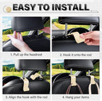 Universal 4 Pack Car Seat Headrest Purse Hook, Carbon Fiber Back Seat Hook Storage Organizer Hanger for Purse Handbag Coat, Car Interior Accessories(Beige)