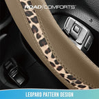 Steering Wheel Cover - Made with PVC Leather and Leopard Fabric - Universal 14 1/2 inches to 15 inches for Most Automotive Steering Wheel - Cheetah Print -Beige