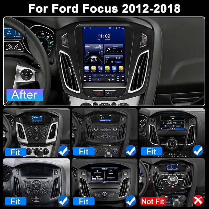4G+64G Car Radio for Ford Focus 2012-2018: Upgrade Android 15 9.7" Touch Screen Stereo Head Unit Wireless CarPlay Android Auto, BT 5.4, WiFi 6, GPS, FM, RDS, EQ, SWC, 1080P Backup Camera
