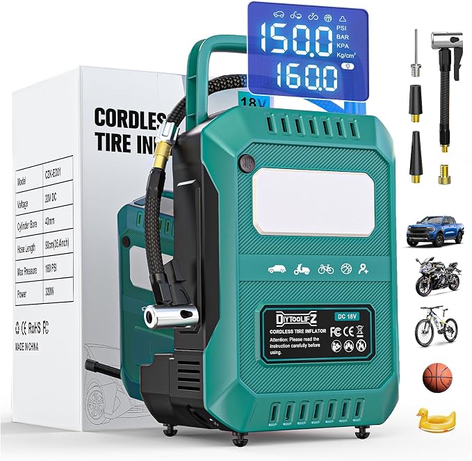 Tire Inflator Portable Air Compressor Compatible with Makita 18V Battery, 160PSI Air Pump with Dual Digital Screen, Auto Shut-Off, 5X Faster Inflation & Deflation for Car, Motor (Tool Only)