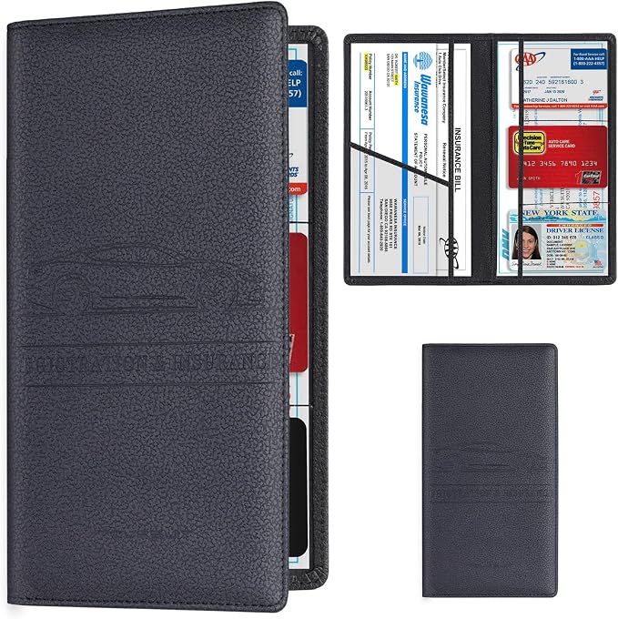 Car Registration and Insurance Card Holder, Vehicle License Document Glove Box Compartment Organizer, Essential Car Wallet Case for Driver Auto Owners (M Black)
