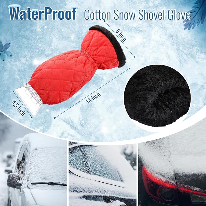 Ice Scraper with Glove Waterproof Ice Scrapers for Car Windshield No Scratch Comfortable Removal Snow Mitt Glove Windproof Warm for SUV Vehicle Truck Snow Quickly Removal