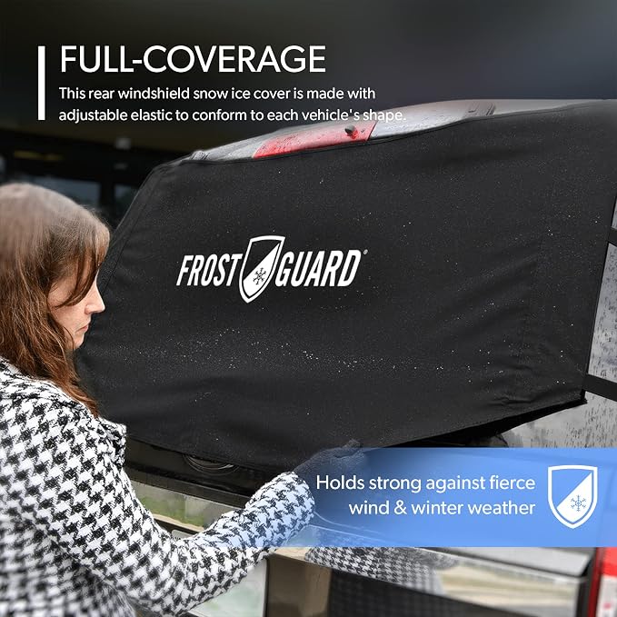 Rear Windshield Cover for Ice and Snow, For SUVs and Trucks - Rear Window Cover to Reduce Scraping, Elastic to Conform to Vehicle's Shape - Secure Hooks for Snug Fit - Black, 59 x 20 Inches