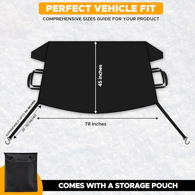 Windshield Cover for Ice and Snow | Enhanced 600D Oxford Fabric Windshield Frost Cover | Water, Heat & Sag-Proof Car Windshield Snow Cover | Suitable for Van & MPV | XX-Large (78 x 45 Inches)