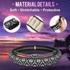 Black and White Damask Steering Wheel Cover for Women Men Neoprene Breathable Wheel Cover Protector Anti-Slip Car Accessories Universal 15 Inch Fit for Cars Trucks Vehicles