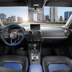Car Steering Wheel Cover for Prius Civic Model 3 Model Y Camaro, Small Size 14-14.25 inch, Black and Blue Microfiber Leather