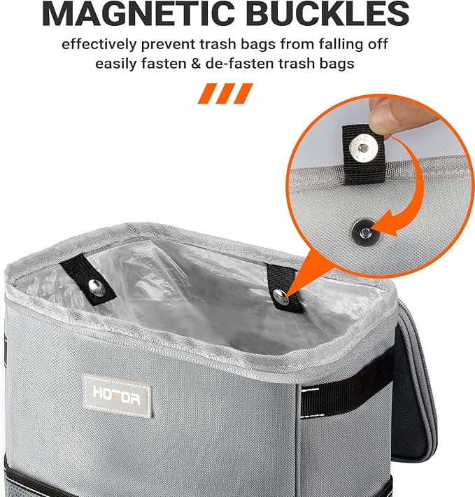 3 Gallons Car Trash Can, Ultra Large Capacity Organizer and Storage with Adjustable Straps & Magnetic Snaps, Waterproof Car Accessory for Interior Car Stuff Storage, Gray