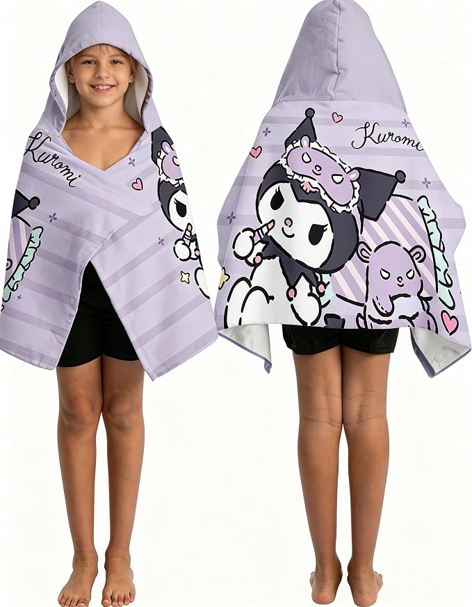 Kurom Printed Soft Cotton Terry Hooded Towel Wrap, Bath Pool Beach Wearable Towel for All Ages, 28 in x 55 in