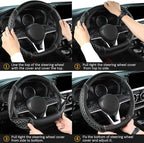 Flat Bottom Car Steering Wheel Cover for Nissan,D Shaped Steering Wheel Cover for Rogue,Altima,Kicks (Diamond Quilted-Black+Gray-Standard Size)