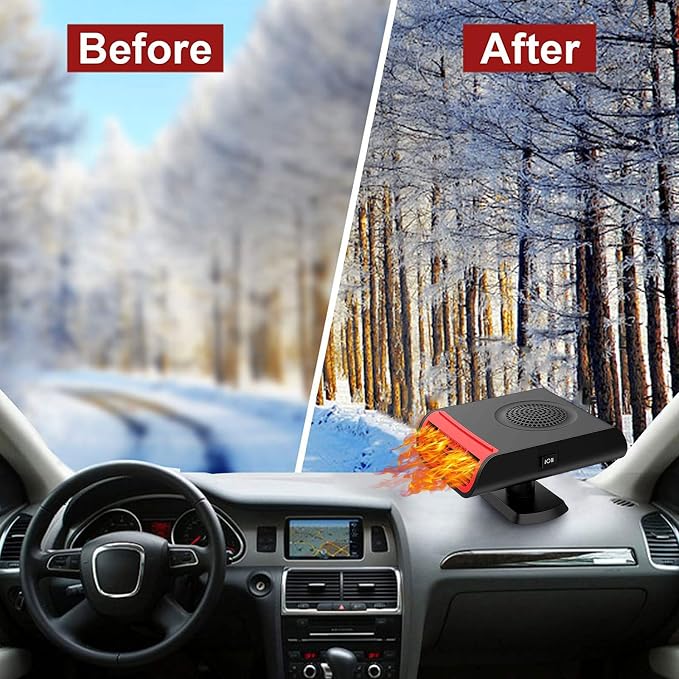 Portable 12V Car Heater for Vehicle, 2-in-1 150W Fast Car Defroster Windshield Heater with 360° Rotation, Plug into Cigarette Lighter for Car,Truck,SUV,RV, Thanksgiving Gift