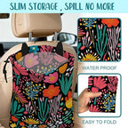Car Garbage Bag Modern Flower and Green Leaves Hanging Canvas Car Trash Bag Drawstring Car Back Seat Organizer for Car Back Front Seat Console with Adjustable Buckle