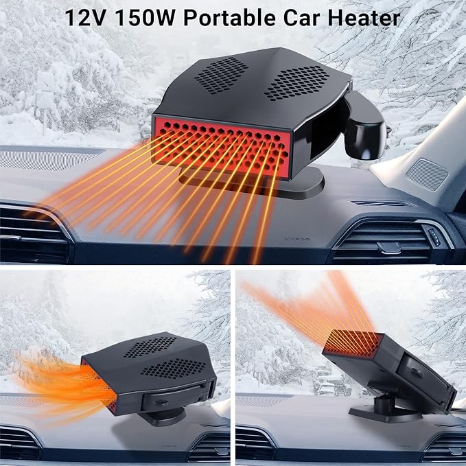 Car Heaters, 12V 200W Portable Vehicle Heaters and Defrosters, Windshield Defogger and Defroster, Car Heater That Plugs into Cigarette Lighter, 2 In 1 Fast Heating & Cooling Fan for All Cars