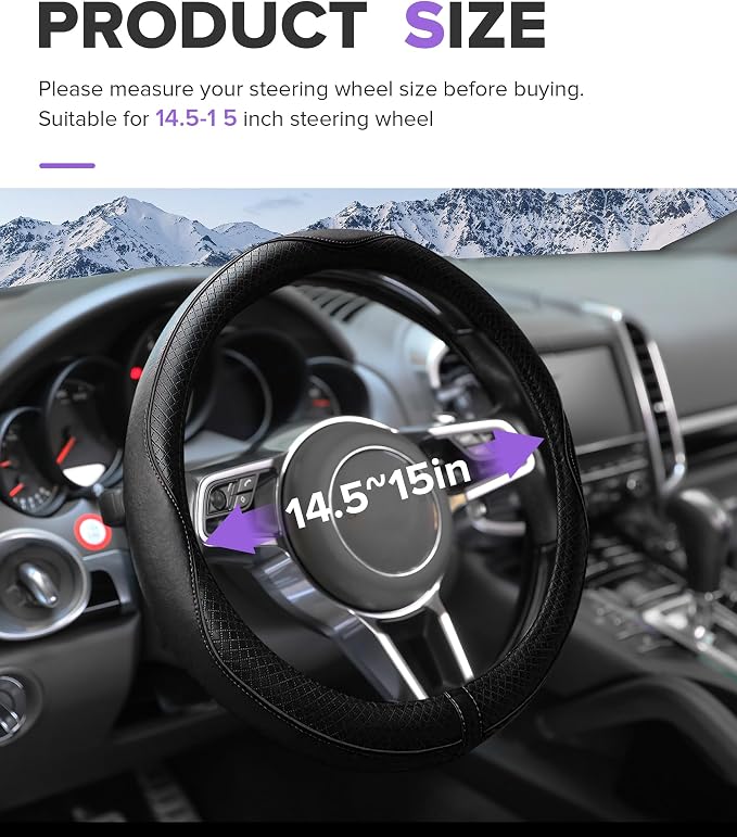 Steering Wheel Cover,Car Accessories,Microfiber Leather Car Steering Wheel Covers,Universal 15 Inch Anti-Slip Breathable Auto Interior Decor Protector,Suitable for Most Cars (Black)