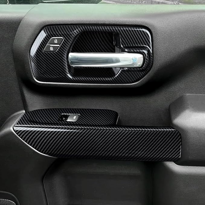 ABS Carbon Fiber Interior Window Lift Switch Panel Cover Trim for 2019-2025 Chevy Silverado | for 2019-2021 GMC Sierra 1500 2500 3500 HD Accessories (Double Cab)
