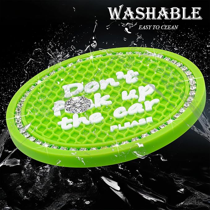 2PCS Bling Crystal Rhinestone Cup Holder Coaster – 2.75 Inch Anti-Slip Auto Insert Cup Coaster – Sparkling Interior Decor Accessories for Cars & Vehicles (Green & White)