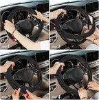 Black Leopard Steering Wheel Cover with 2 PCS Cup Coasters for Car,Black Cheetah Print 15 Inch Non-Slip Neoprene Steering Wheel Covers,Breathable Car Accessories Fit for Men Women