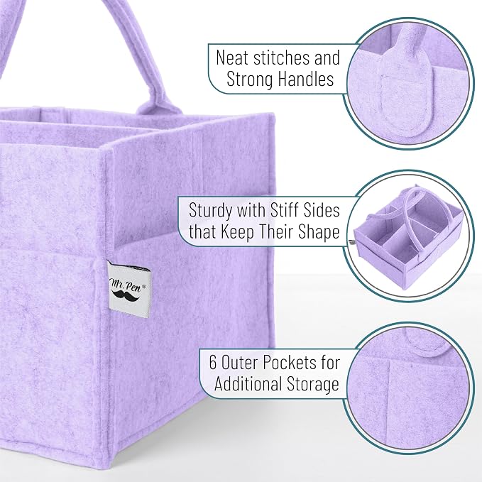 Mr. Pen- Baby Diaper Caddy Organizer, lavender dream | Nursery Storage Bin and Car Organizer for Diapers and Baby Wipes