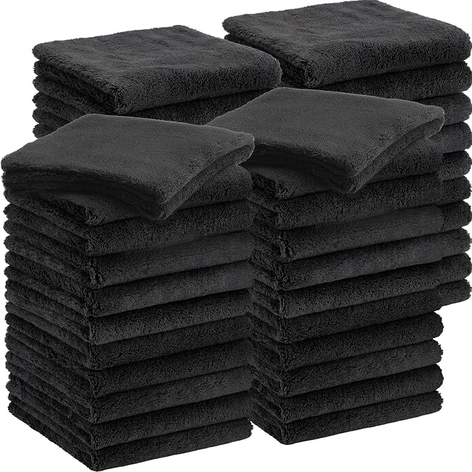 30 Pcs 12.5 x 12.5 Inch Edgeless Microfiber Plush Towels for Cars Detailing Drying Wash Polishing Absorbent Cleaning Cloths, 500 GSM (Black)