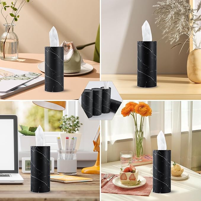 Tissue Holder, 4 Pack Car Cup Holder Facial Tissues with Travel Tissue Bag, Quick and Convenient Flower Combination Car Tissue Box(4 Canisters/200 Tissues) Black