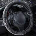 Bling Diamond Leather Steering Wheel Cover, Bling Sparkly Crystal Glitter Rhinestones Universal Fit 14" 1/2-15" Car Wheel Protector for Women Girl Fit Suvs,Vans,Sedans,Trucks, Black Silver