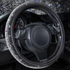 Bling Diamond Leather Steering Wheel Cover, Bling Sparkly Crystal Glitter Rhinestones Universal Fit 14" 1/2-15" Car Wheel Protector for Women Girl Fit Suvs,Vans,Sedans,Trucks, Black Silver