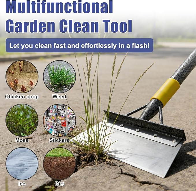Garden Shovel: Heavy Duty Ice Scraper with Metal Flat Head, Multifunctional 60in Long Handle Floor Scraper for Breaking Removing Hard Ice on Driveway Walkway Road