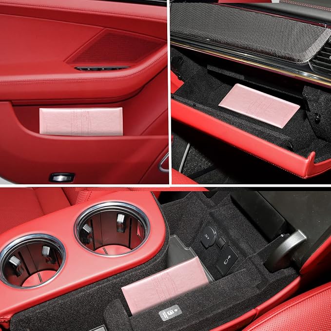 Car Registration and Insurance Card Holder, Vehicle License Document Glove Box Compartment Organizer, Interior Car Accessories for Women Men (Rose Gold)