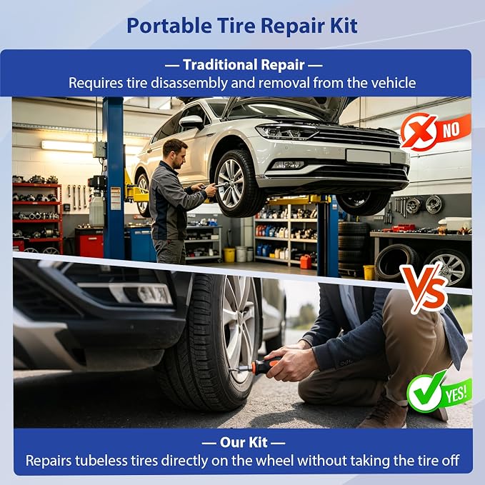 Tire Screw Plug Repair Kit, No Tire Removal Required, Sidewall Repair Tool Set with Portable Storage Box, Quick Flat Tire Fix for Cars, Trucks, Motorcycles, SUVs
