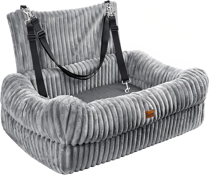 Dog Car Seat, Dog Booster Car Seats with Memory Foam, Thickened Cushion & Washable Removable Cover, Pet Travel Carseat Bed with Safety Leashes for Medium/Large Dogs or 2 Small Dogs, Gray