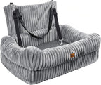 Dog Car Seat, Dog Booster Car Seats with Memory Foam, Thickened Cushion & Washable Removable Cover, Pet Travel Carseat Bed with Safety Leashes for Medium/Large Dogs or 2 Small Dogs, Gray