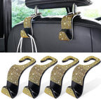 Car Seat Headrest Hook, Auto Seat Hook Hangers Storage Organizer Interior Accessories for Purse Coats Umbrellas Grocery Bags Handbag, 4-Pack(Bling Gold)