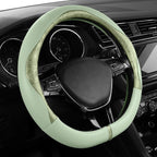 Steering Wheel Cover, Green Patterned Leather Patchwork Design, Universal Fit 14.5"–15.5" D-Shape Steering Cover, Soft PU Grain Leather, Durable Grip Car Accessory for Girls & Women