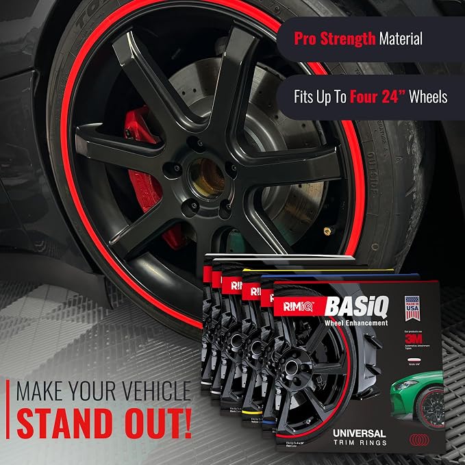 BASiQ Universal Styling Trim - 26 Feet, 6 Colors, Flat Design, Easy to Apply with Premium 3M Tape - Versatile Rim Styling and Color Accent for Cars, Trucks, SUVs - Red