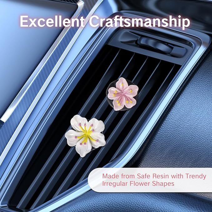 4PCS Cute Car Vent Clips Flower | Air Vent Clips Hawaiian Hibiscus and Cherry Blossom Car Accessories Aesthetic Interior Decor for Women Peach Blossom, Pink