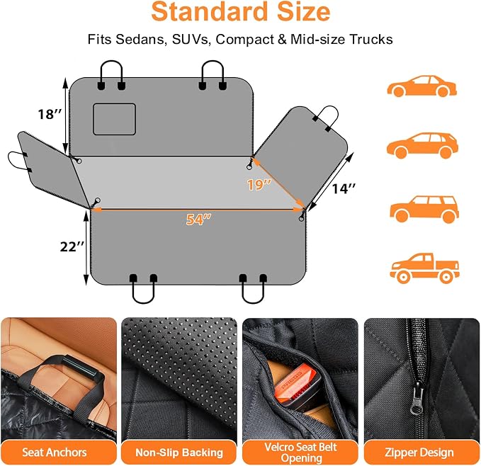 Dog Car Seat Cover for Pets 100% Waterproof Seat Cover Hammock 600D Heavy Duty Scratch Proof Nonslip Durable Soft Back Seat Covers for Cars Trucks and SUVs