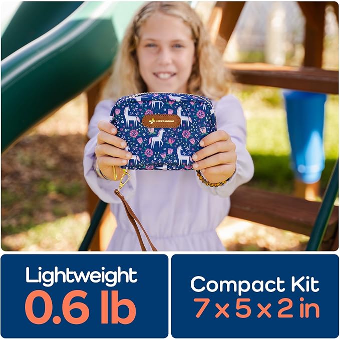 KeepGoing Travel First Aid Kit for Kids – 130 Pc. for Car, Home, Purse, Diaper Bag & Backpack with Latex-Free Bandages - Mini First Aid Kit Travel Size TSA-Approved