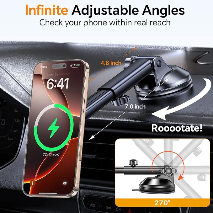 for Magsafe Car Mount Charger【Strongest Magnet】 Upgraded Wireless Car Charger Magnetic Phone Holders for Your Car Suction Cup Phone Mount for MagSafe Car Charger for iPhone 17 16 15 14 13 12
