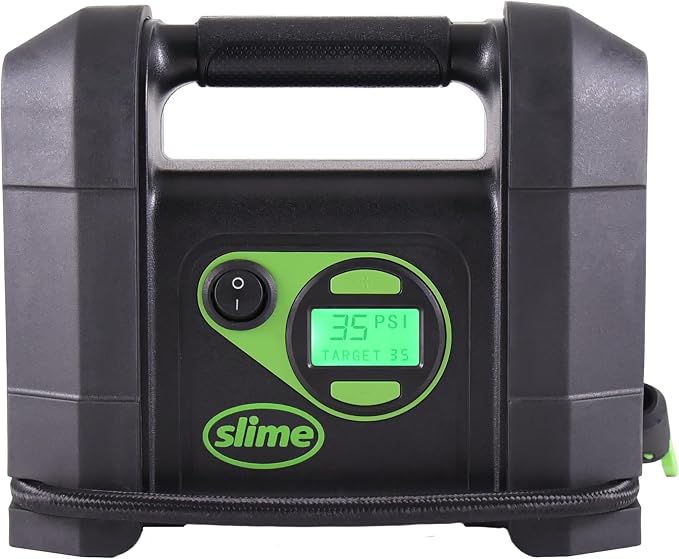 40047 Tire Inflator, Portable Car Air Compressor, Rugged, Inflate Right automatic shut off, with Digital 99 psi Display, Long Hose and LED Light, 12V, 4 min inflation