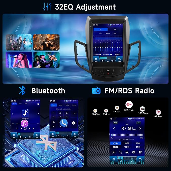 [4G+64G] Car Radio for Ford Fiesta 2009-2016 with Wireless Carplay Android Auto Radio, Android 9.7 inch Touch Screen with GPS, Mirror Link, Bluetooth, WiFi, DSP, FM/RDS Radio